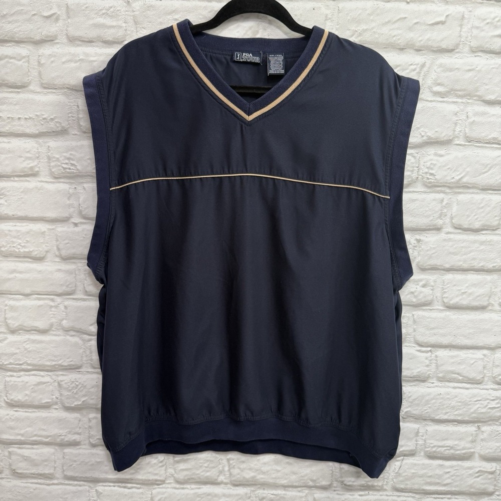 PGA Tour Vest Mens 2 XL Navy Golf V Neck Sleeveless Ribbed Hem Preppy Windbreak